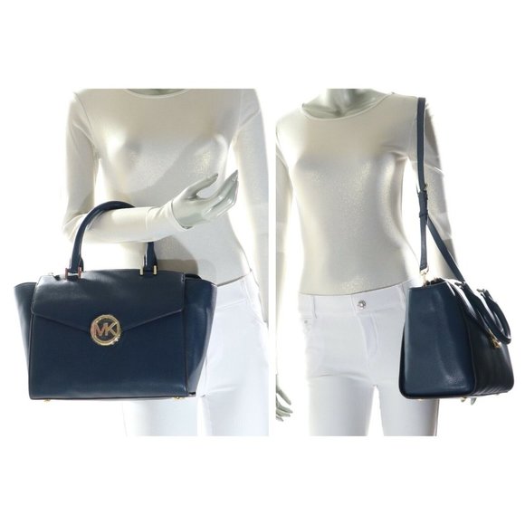 Michael Kors Hudson | Large Leather Satchel Shoulder Bag | Navy Blue - Picture 5 of 13